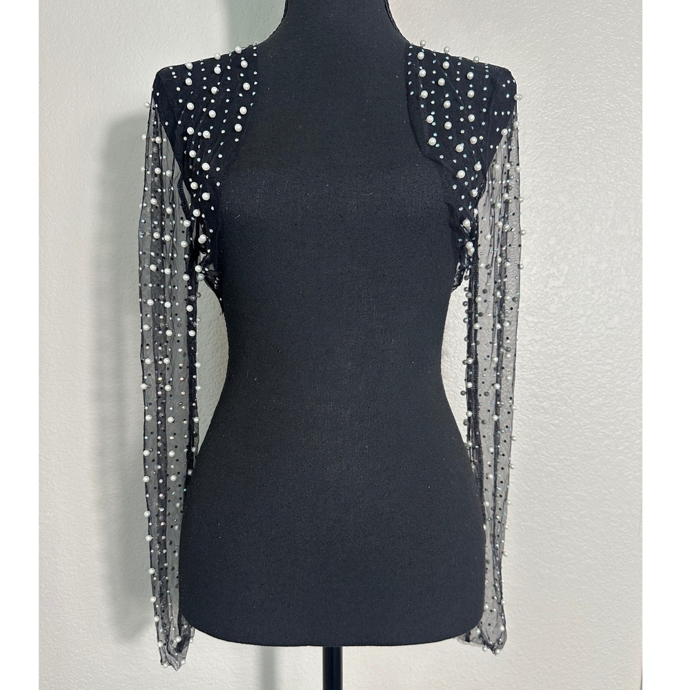 Love Tree Sheer Mesh Pearl Rhinestone Bolero Shrug Large Embellished Formal Glam